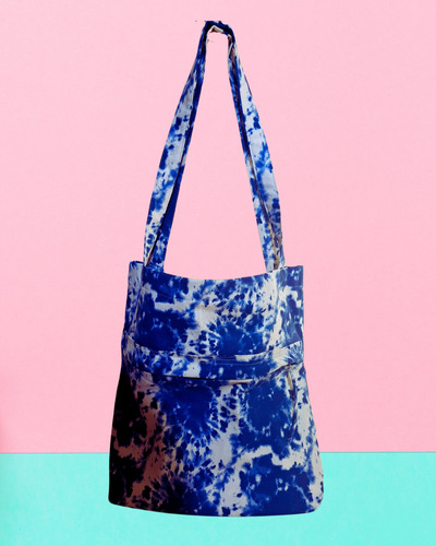 Bolso De Tela Gabardina Azul / Blanco Con Bolsillo 42x38cm Azul Acero Bolsa Con Bolsillo