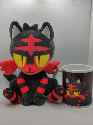 Imagen 2 de 4 de Peluche Pokemon Litten Promoción Más Taza