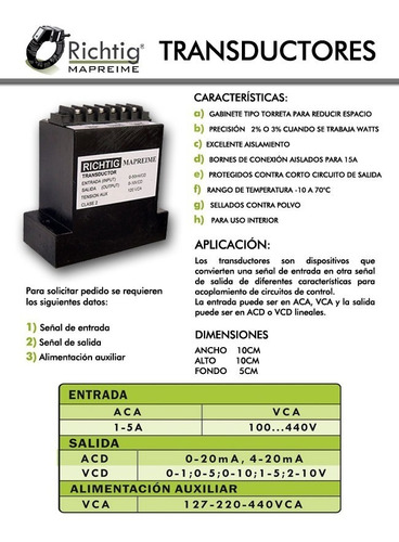 Transductor 1 - 5aca Salida 4-20macd Aux.127-220-440vca