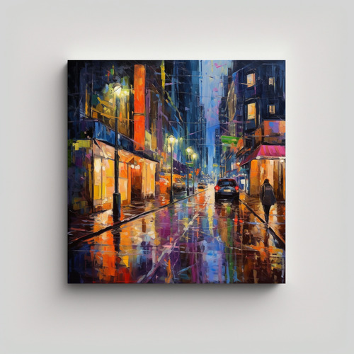 40x40cm Cuadro Calle Ciudad Colores Brillantes Y Atmosfera N