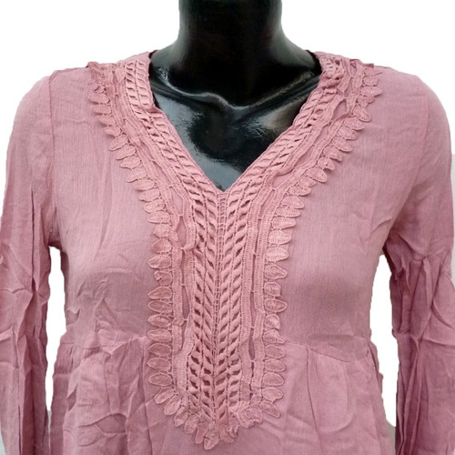 Blusa Campesina Manga Larga Fresca Con Encaje