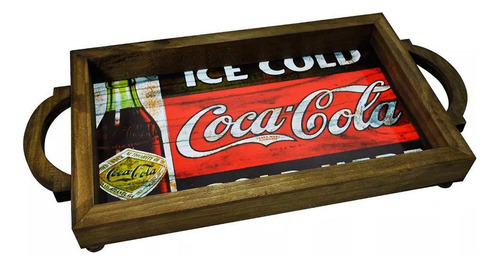 Bandeja Decorativa Coca Cola 50x25x6cm Em Madeira Pinus