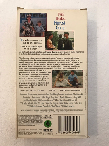 Vhs Original Forrest Gump Tom Hanks Robert Zemeckis (Usado)