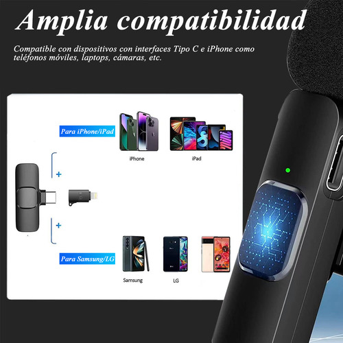 Mini Micrófono Inalámbrico Solapa Para Ios Android Negro