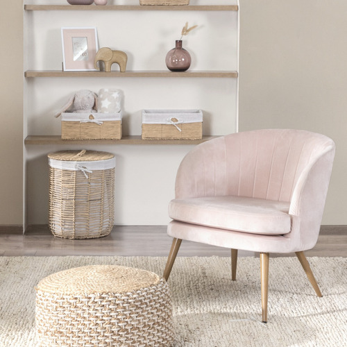 Silla Tocador Rosa Madera Tapiz Estilo Velvet Oficina