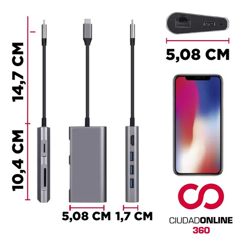 Usb C Zapatatilla 8 En 1 Hub Hdmi Memoria Sd Compatible Mac