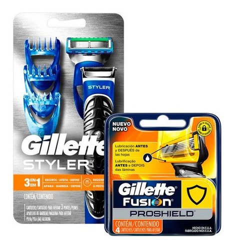 Afeitadora Gillette Fusion Proglide Styler 3 En 1 + 4 Filos