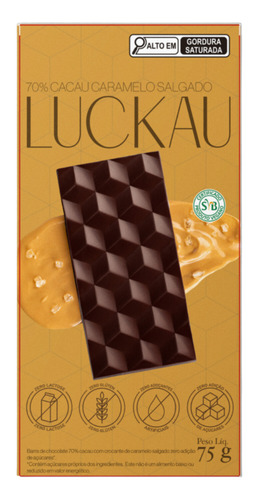 Display Barra Chocolate 70% Caramelo Salgado - Luckau