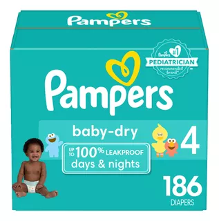 Diapers Size 4, 186 Count - Pampers Baby Dry Disposable Baby