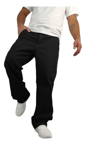 Pantalon Negro Tipo Carpintero Corte Amplio Mezclilla