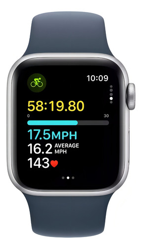 Apple Watch SE GPS (2da Gen) • Caja de aluminio color plata de 40 mm • Correa deportiva azul tormenta - S/M - Excelente (Reacondicionado)