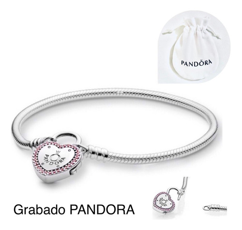Pulsera Candado Cor R Compatible Marca Pandora,plata+bolsa