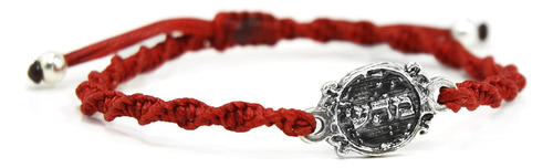 Pulsera Con Dijes De Plata De Ley En Macramé Rojo Para Hombr