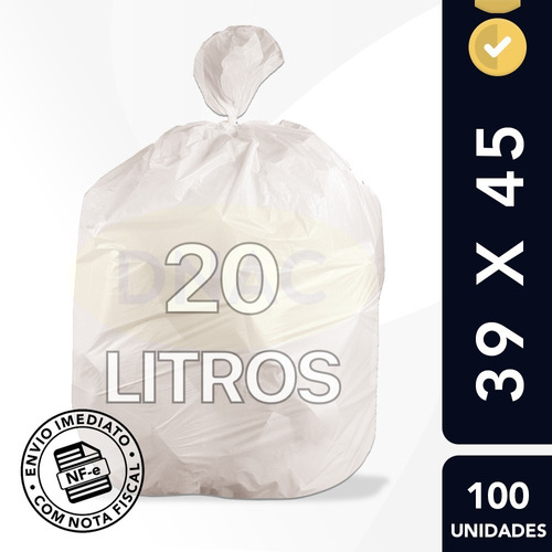 Saco De Lixo Branco 20l 39x45cm 3,5 Micras Com 100 Unidades