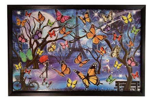 Cuadro De Torre Eiffel Con Mariposas
