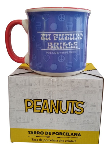 1 Taza Snoopy Peanuts Porcelana Grande Jumbo Café/té 480 Ml Azul Snoopy Con Lentes
