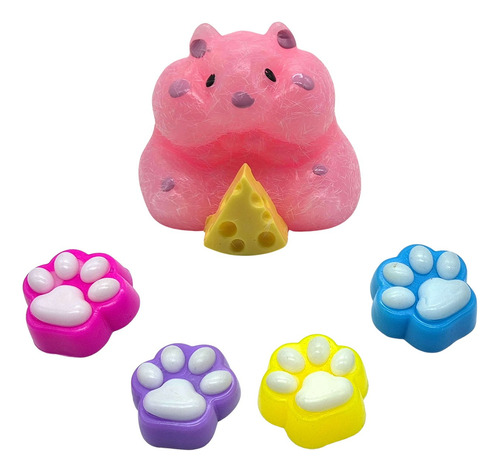 Squishy Ratoncito Con Queso + 4 Huellitas Pequeñas .