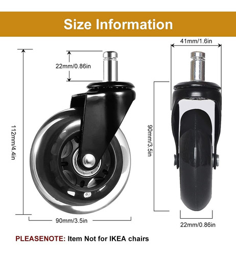 Paquete De 5 Ruedas Giratorias Para Sillas De Oficina, Resis