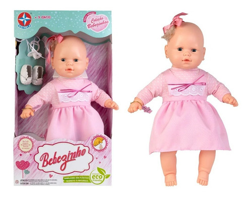 Boneca Bebezinho Com Vestido Estampa Rosa - Estrela