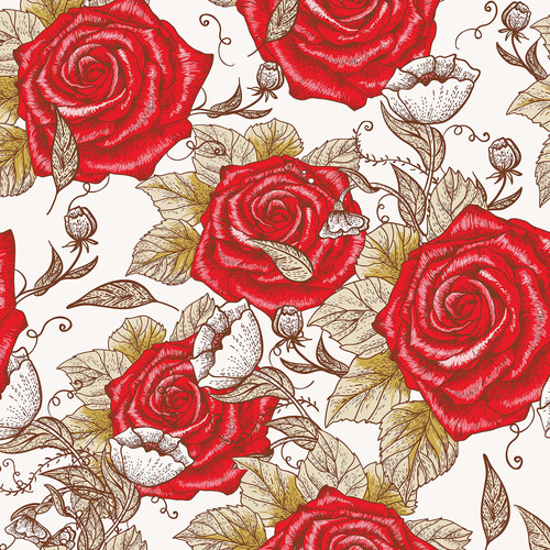 Papel De Parede Floral Rosas Desenhadas A Mão