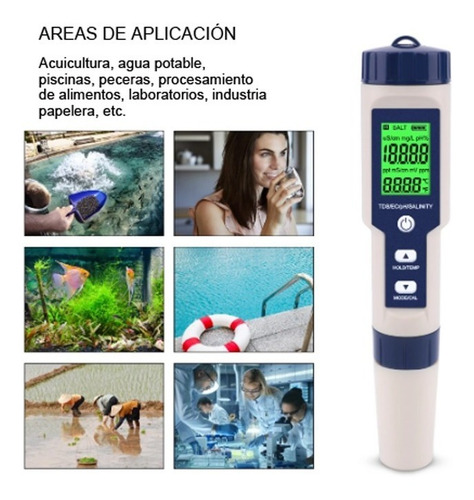 Imagen 3 de 5 de Ph Meter 5 En 1 Medidor Ph Ec Tds Temp Y Salinidad