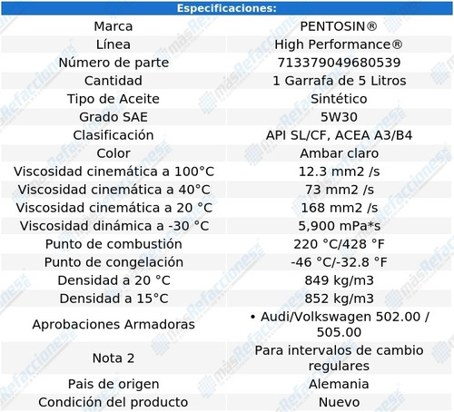 Aceite De Motor 5w30 Gl320 V6 3.0l 07-09 5 Lts Alemán