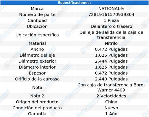 1 Retén Caja Transferencia Del/tras Ml350 03 Al 05 National