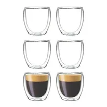 Comprar Tazas Café Pocillos Doble Pared X6 Vidrio Levys Bazar 80ml Vidrio Borosilicato