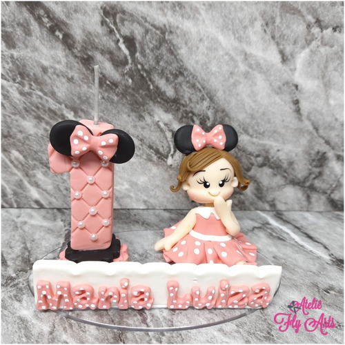 Imagem 2 de 3 de Topo Bolo Personalizado Biscuit Aniversario Minnie Rosa