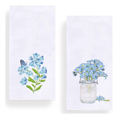 Juego De 2 Panos De Cocina Watercolor Forget Me Not De 18 X