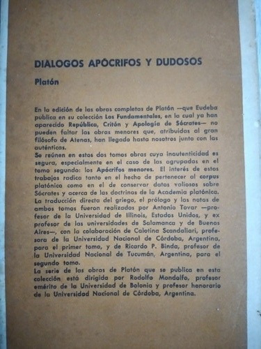 Diálogos Apócrifos Y Dudosos De Platón (Usado)