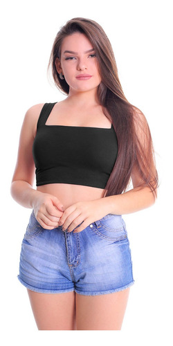 Cropped Faixa Com Alça Grossa Blusa Regata Feminina Top 