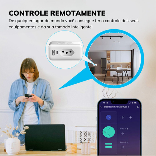 Tomada Inteligente Wi Fi Com Usb-c + Controle De Consumo