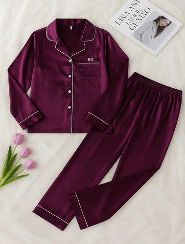 Conjunto Pijama De Mujer Satin 2 Piezas Fresca Y Comoda