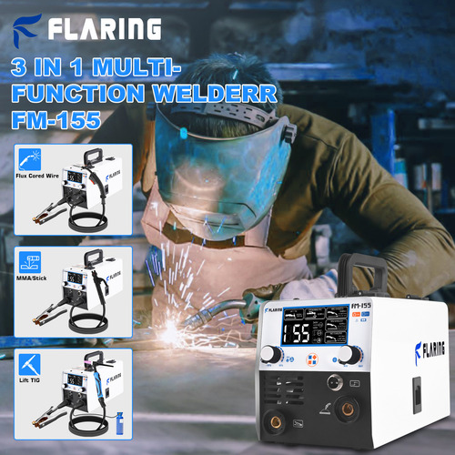 Soldadora Flaring FM155 Mig 155a Sin Gas 3 En 1 Inversor Tig Flux Core Mma 4,500 W