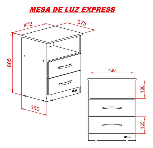 Mesa De Luz 2 Cajones 1 Estante Mosconi Express Dormitorio