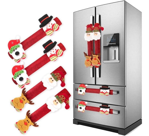 4 Cubiertas De Manija Para Puerta De Refrigerador Navideñas