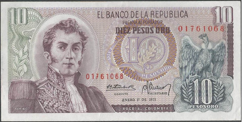 Colombia, 10 Pesos 1 Ene 1975 Bgw195