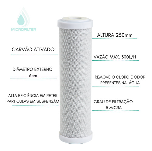 Combo 4 Pçs Carbon Block 9 3/4 Polegadas Remove Cloro