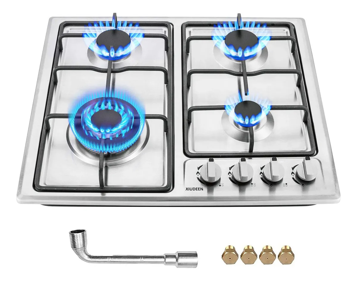 Parrilla de Gas 4 Quemadores Acero Inoxidable XIUDEEN XD4001 GN/GLP Convertible Parrillas A Gas Empotrable Plateado Para Glp Y Gas Natural