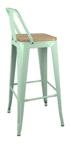 Piso Taburete Metal Tolix C/respaldo Asiento Madera Verde