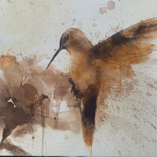 Colibrí / Cuadro En Técnica Mixta Sobre Tela 30x30 Cm