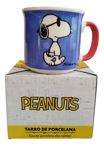 1 Taza Snoopy Peanuts Porcelana Grande Jumbo Café/té 480 Ml Azul Snoopy Con Lentes