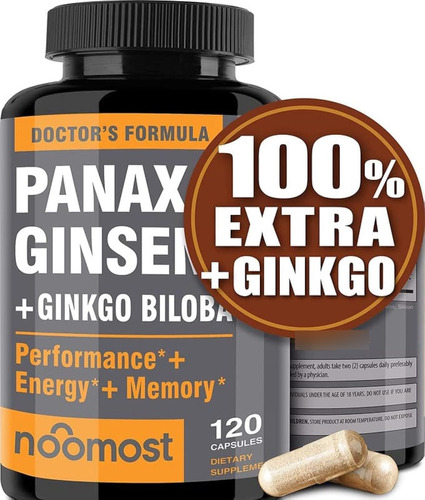 Ginseng Panax Rojo Coreano + Ginkgo Biloba, 120 Capsulas Veg