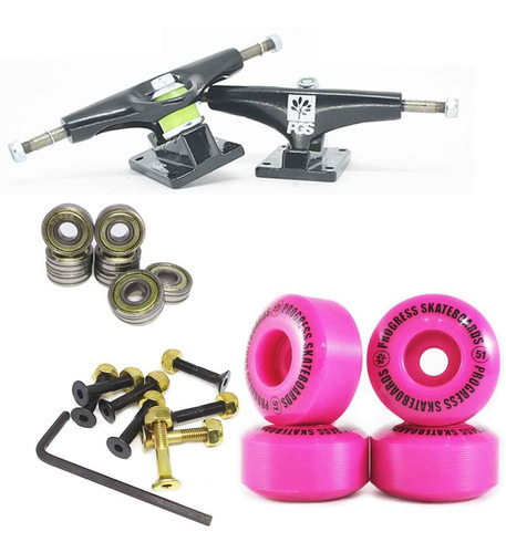 Kit Skate Iniciante Pgs, Truck, Roda, Rolamento E Parafuso