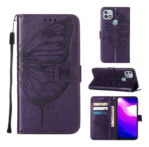 Funda Con Estampado De Mariposas En Relieve Morado Oscuro Pa