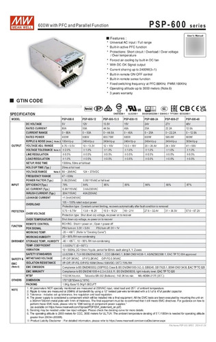 Fuente Conmutada 600w 12v/50a Meanwell Psp-600-12