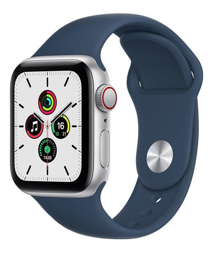 Apple Watch SE (GPS + Cellular, 40mm) - Caixa de alumínio prateado - Pulseira esportiva Azul-abissal