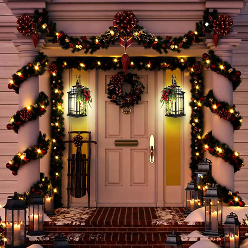Farol Decorativo De Metal Para Velas De Navidad Con Luz Led,