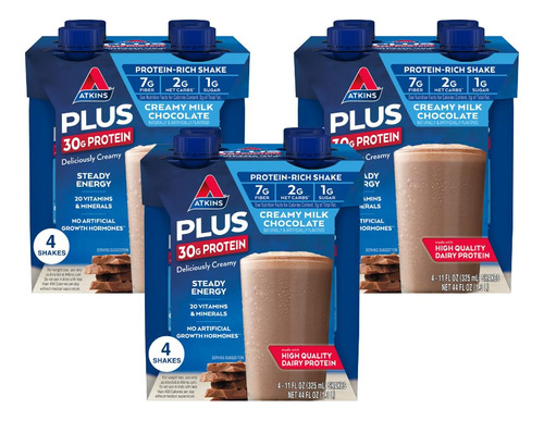 Atkins - Batido Plus Con Proteina, Sabor Chocolate, 12 Unida